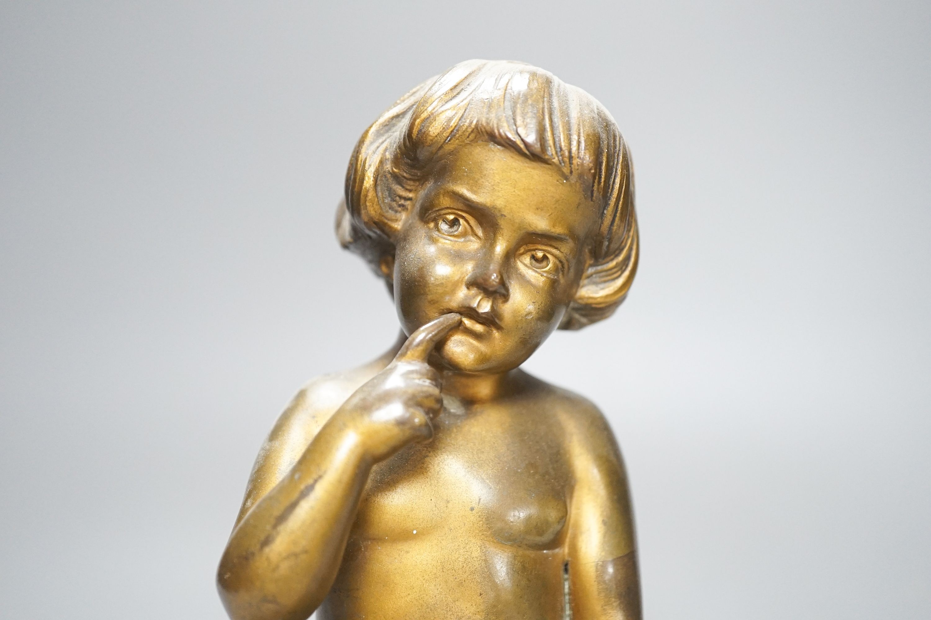 Early 20th century bronze of a child on a marble dish base 24cm